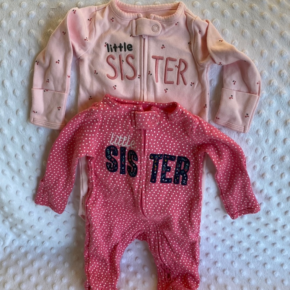 Carters Just One You “Little Sister” NB Footed Pajamas Bundle